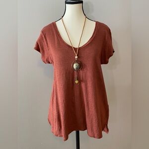 100% Linen Tahari Terracotta Short Sleeve Top Size M Normcore Summer